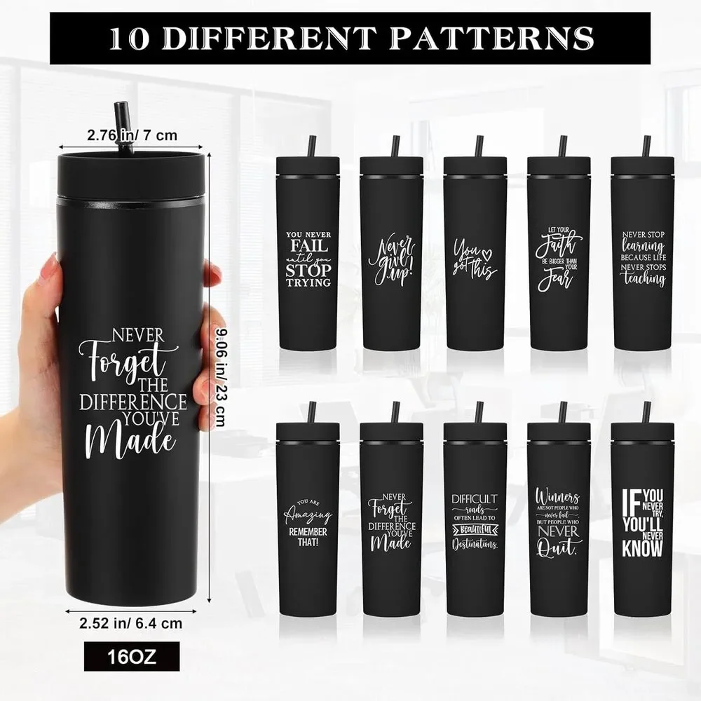 10 Pcs Employee Appreciation, Thank You Skinny Tumblers/ 16oz. Matte w/ Lid